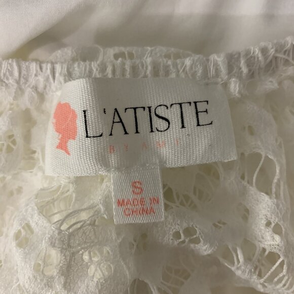 L’Atiste AMT Crop Top Small White Lace Off Shoulder Romantic Cottagecore - Picture 5 of 6